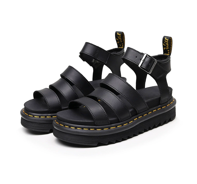 Летние сандалии (Martens) на платформе, пляжные шлёпанцы, чёрные/белые, размеры 35–44