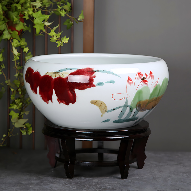 *金魚飼育用景徳鎮陶器大水槽、卸売亀鉢、水耕植物、睡蓮、蓮水槽、卓上飾り|undefined