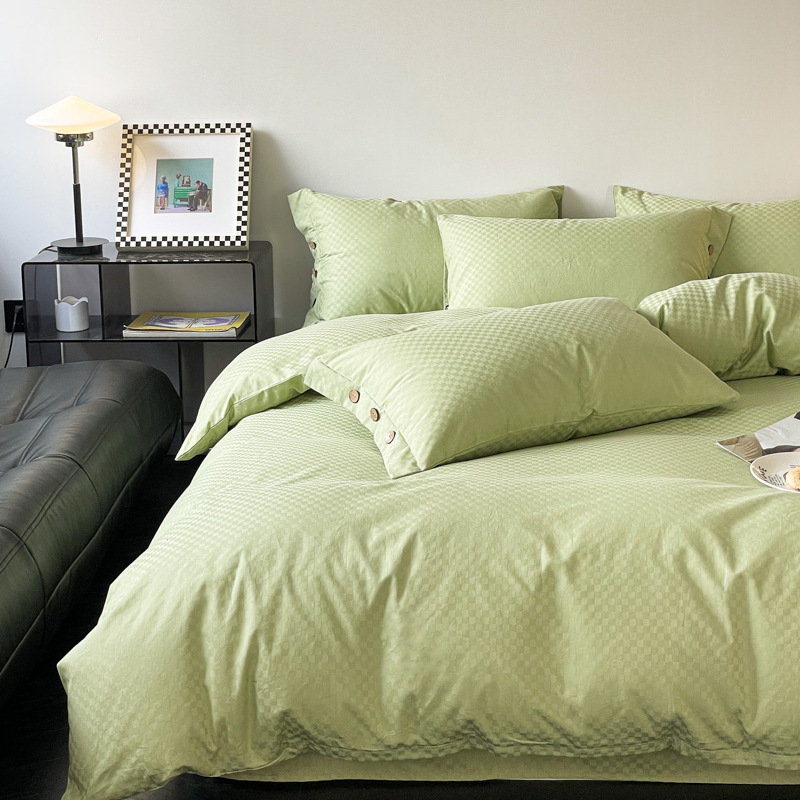 Luz de lujo jacquard de algodón de fibra larga satén conjunto de cuatro piezas 100 algodón puro color a juego cama de cuatro piezas de estilo nórdico cubierta de la colcha hoja de cama