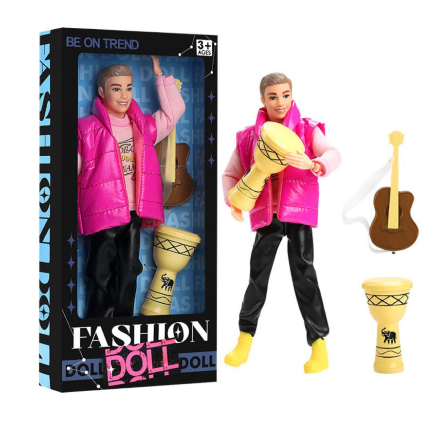 Popular Cross-Border Male Model Figurine Doll 11.5inch Trendy Fashion Winter Male Barbie Doll with Guitar and Drum