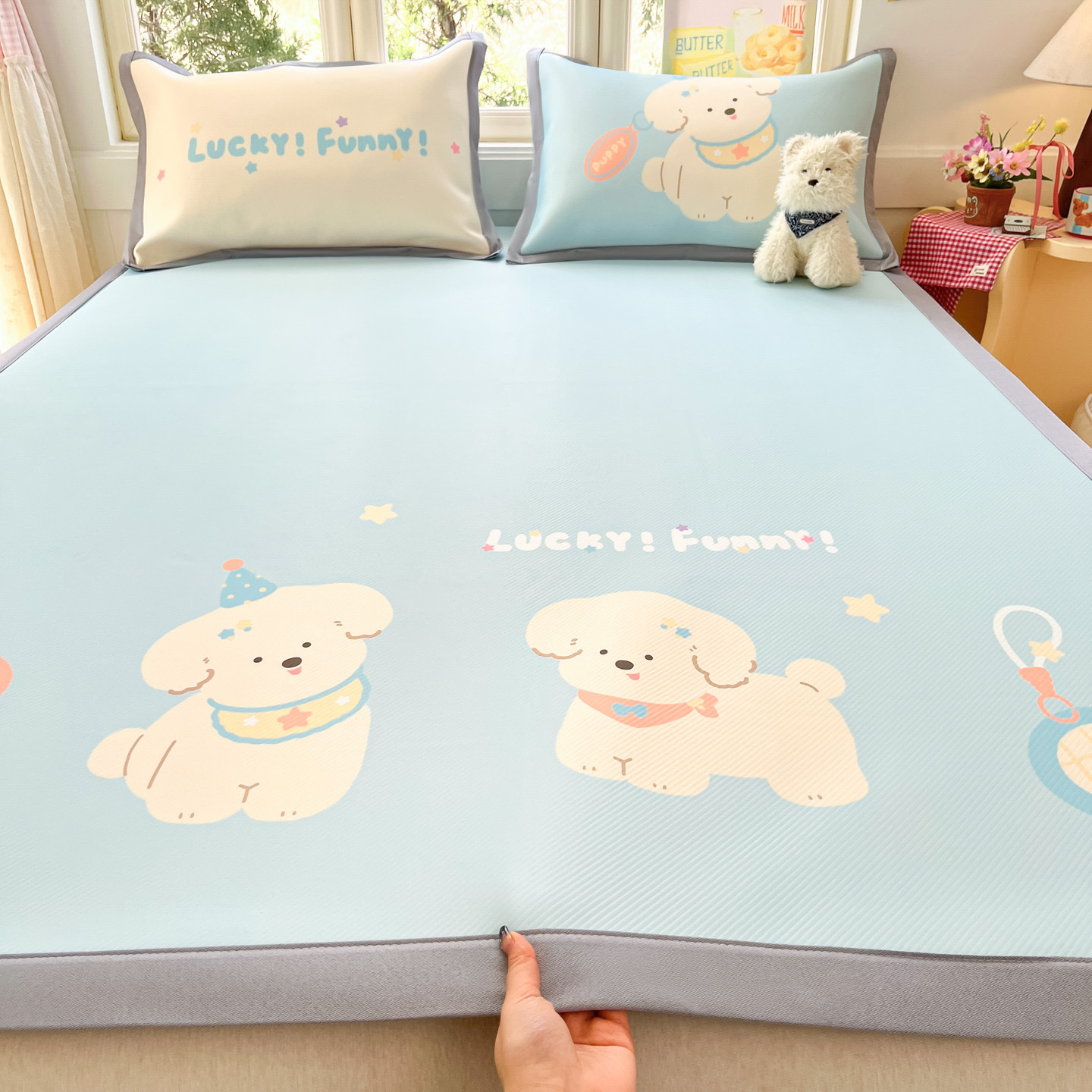Verano A clase Hielo estofilla madre-infanto grado lavable máquina sensación de frijoles aire acondicionado suave estofilla dormitorio estofilla de tres piezas
