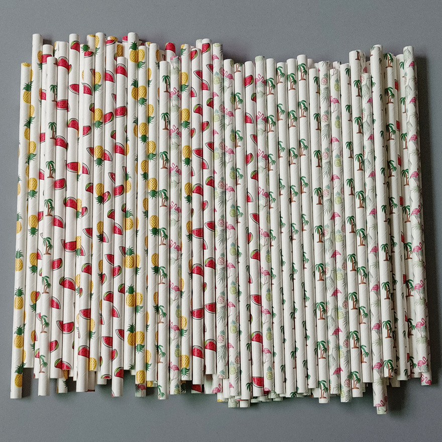 100 Unids nuevo Hawaiano Flamingo paja de papel piña sandía playa de verano desechable paja de papel Kraft