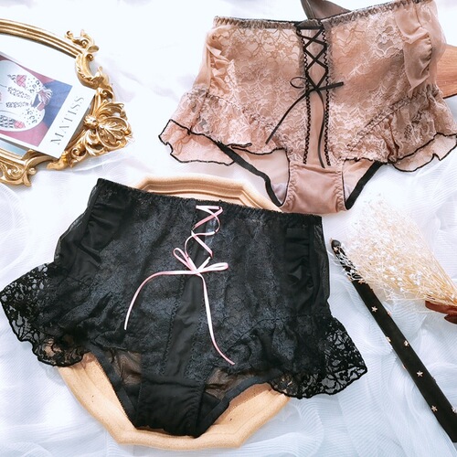 Japanese new large size underwear women's high waist black sexy cross belt 200 pounds girl fat MM white underwear