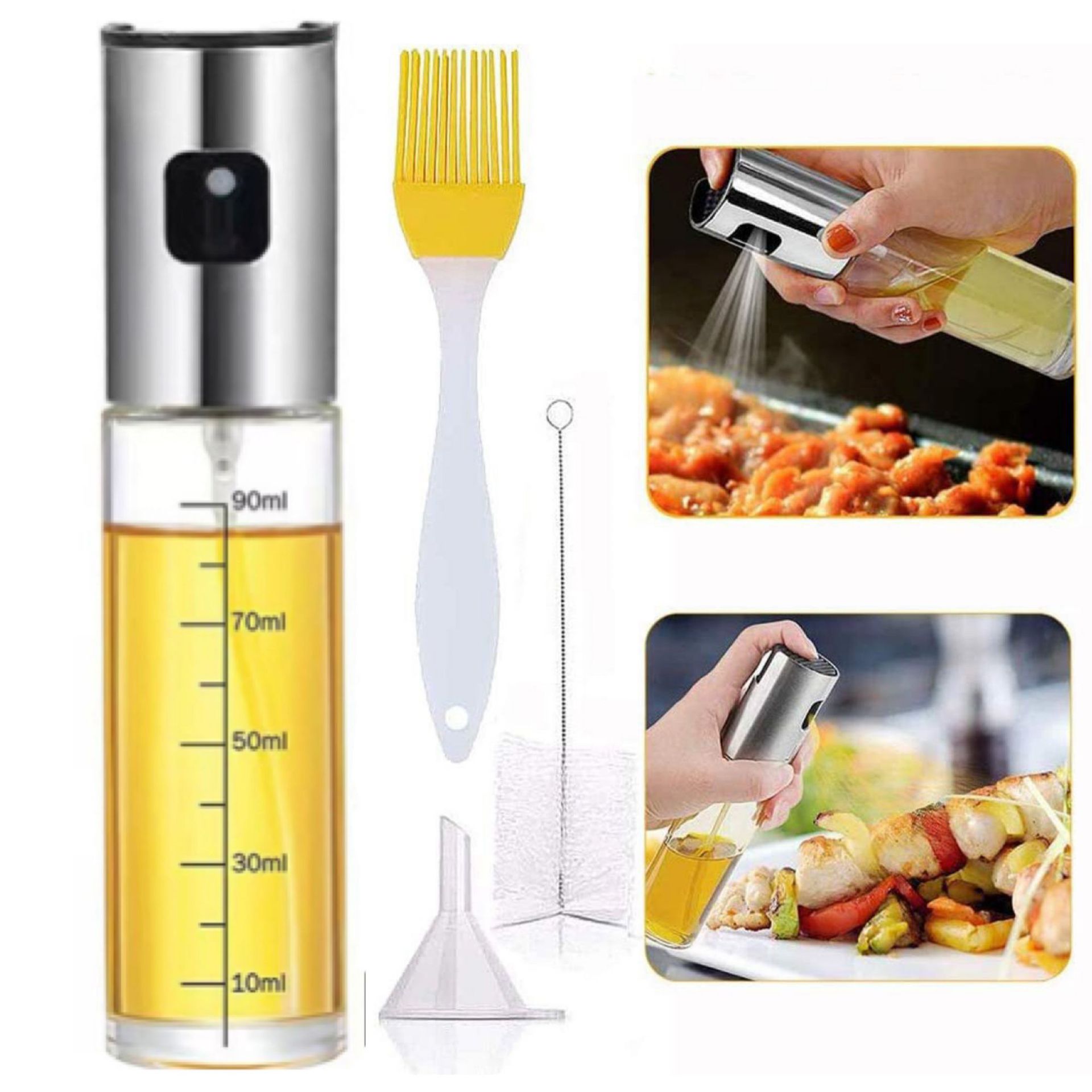 [Amazon para] Botella de spray de acero inoxidable con embudo de cepillo prensa de barbacoa botella de spray de cuatro piezas