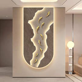 现代轻奢玄关装饰画九鱼图走廊过道led发光壁画高级感拱形挂画