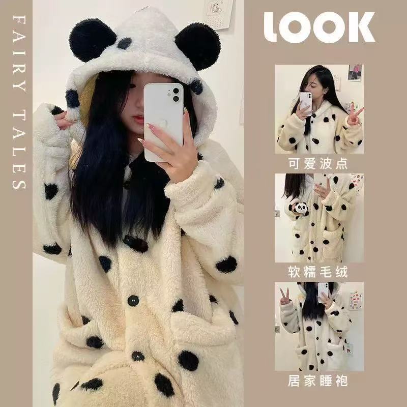 Women's Autumn and Winter Coral Fleece Thickened Flannel Bathrobe Hooded Sleepwear Set Warm Loungewear Cross-Border Women's Autumn and Winter Coral Fleece Thickened Flannel Bathrobe Hooded Sleepwear Set Warm Loungewear Cross-Border