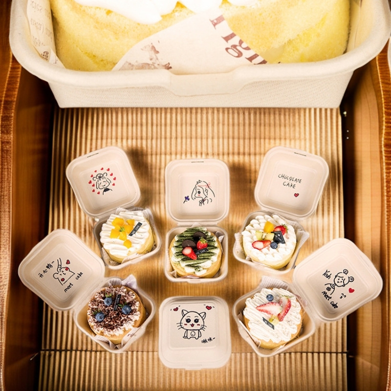Internet Celebrity Lunch Box Disposable Pulp Lunch Box Hamburger Box Cake Box Square Drawing Paper Lunch Box Packaging Take-Out Box