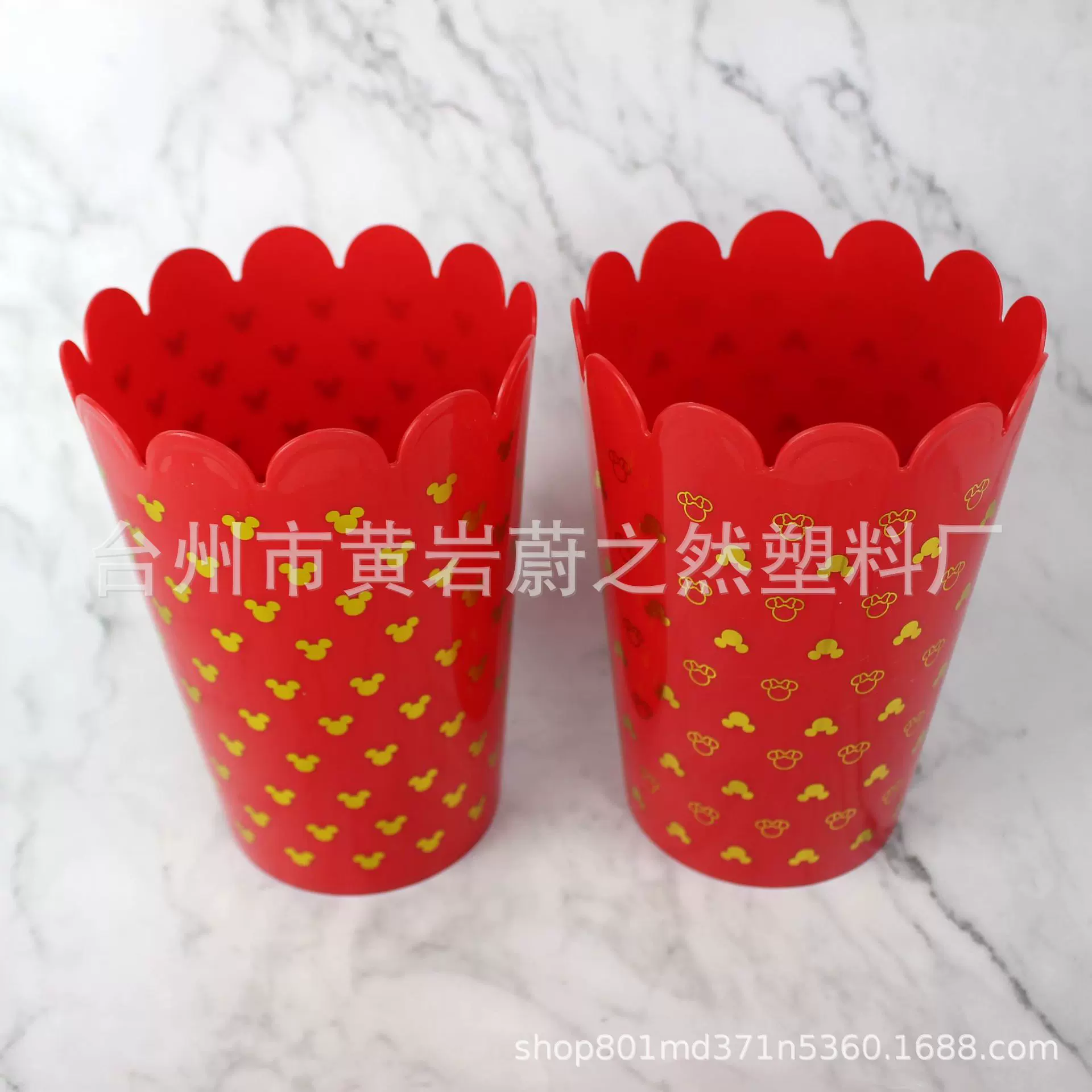 PP食品级花边红色爆米花桶 塑料收纳桶零食桶 可印刷logo颜色