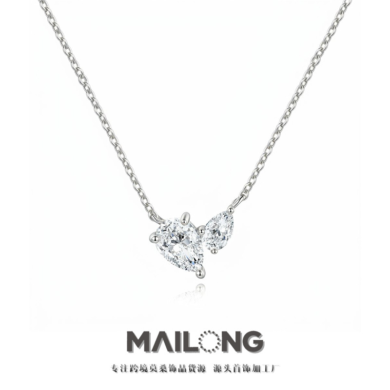 Amazon's Best-Selling S925 Sterling Silver Moissanite Water Drop Necklace for Women, Korean and Japanese Style, Light Luxury, Everyday Clavicle Chain, Direct from the Manufacturer