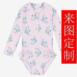 亚马逊尼龙儿童冰粉裸粉长袖泡温泉衣泳衣潜水冲浪服保暖泳衣工厂