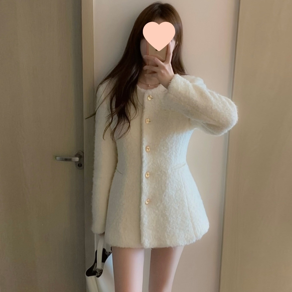 尺寸已更新 韩剧女主氛围感圆领单排扣收腰显瘦毛呢外套大衣黑色