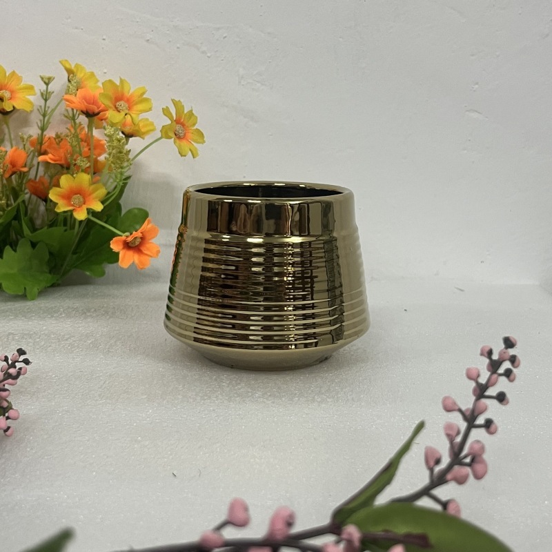 軽くて豪華な風の植木鉢の陶磁器の鉢のねじは金をメッキします。|undefined