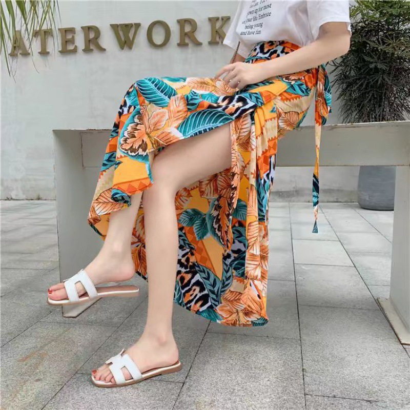 Skirt Summer Breathable Floral One-piece Lace-up Skirt Wrap Skirt Vacation Mid-length Loose Beach Skirt