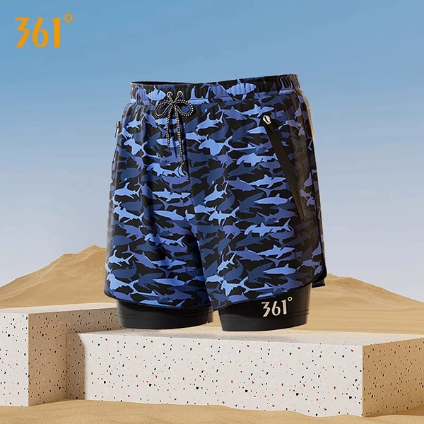 [Double -layer embarrassing swimming trunks/beach pants] Deep blue shark 4219