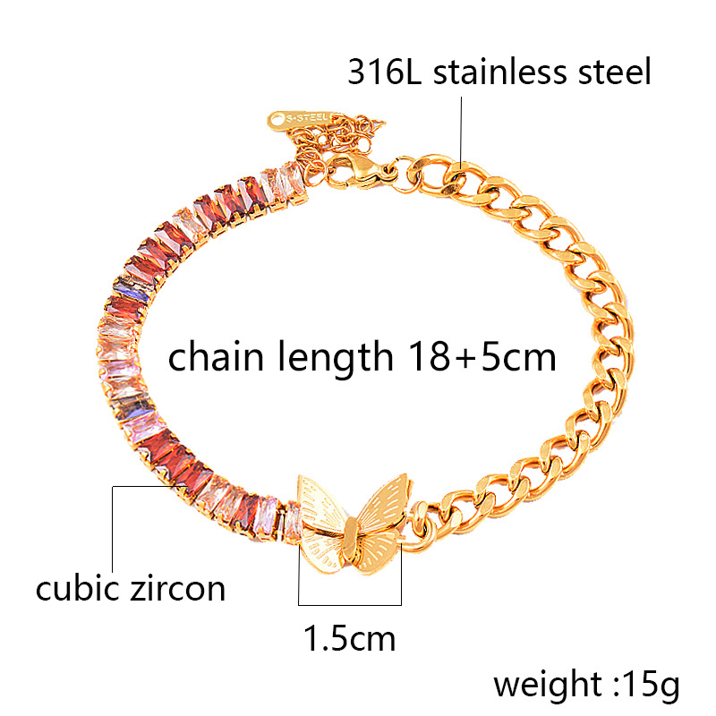 Sweet Butterfly Titanium Steel Inlay Zircon Bracelets 1 Piece
