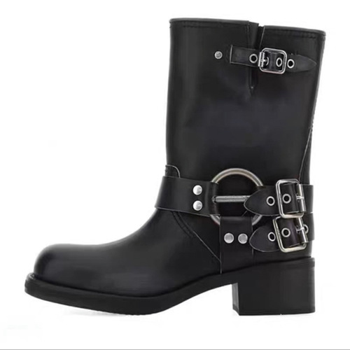 British simple black thick-soled Martin boots for women 2024 new summer thick heel knight boots British style short boots