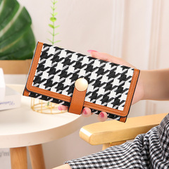 New Women's Tri-fold Houndstooth Canvas Wallet Short Wallet Buckle Long Clutch Multifunctional Coin Purse