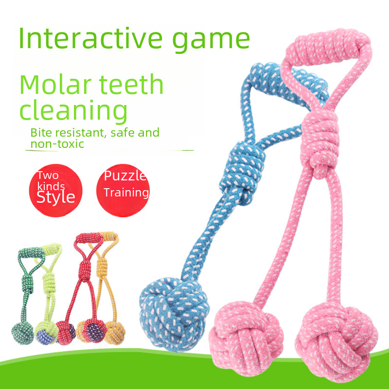Pet Toy Woven Double-Section Hand-Held Cotton Rope Ball Dog Toy for Grinding and Cleaning Teeth, Chew-Resistant Tooth Cleaning Toy, Pet Supplies