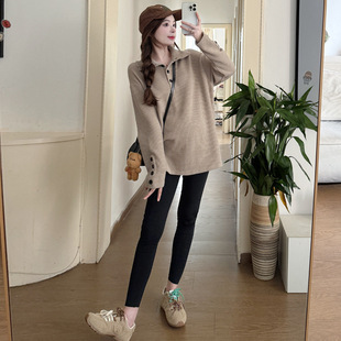 Pregnant Women's Clothing Fashion Loose Korean-style All-match Meat Cover Slimming Thickened Pregnant Women's Sweatshirt Pregnant Women's Autumn and Winter Outer Wear Top