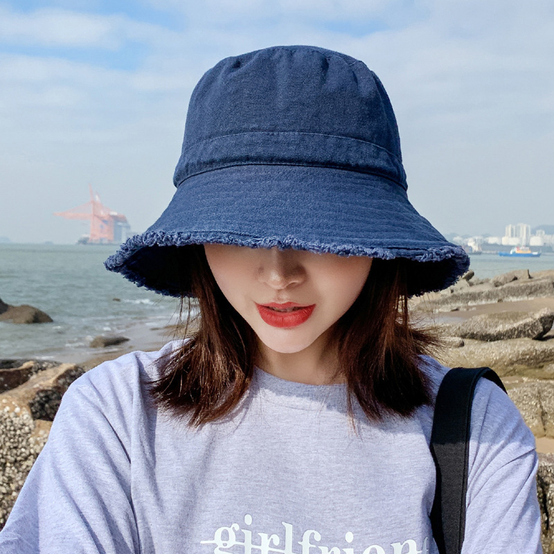 レトロなデニムの漁師の帽子の女性の夏の日本のシンプルな日よけの帽子の布の帽子の日よけの盆の帽子は代行します。|undefined
