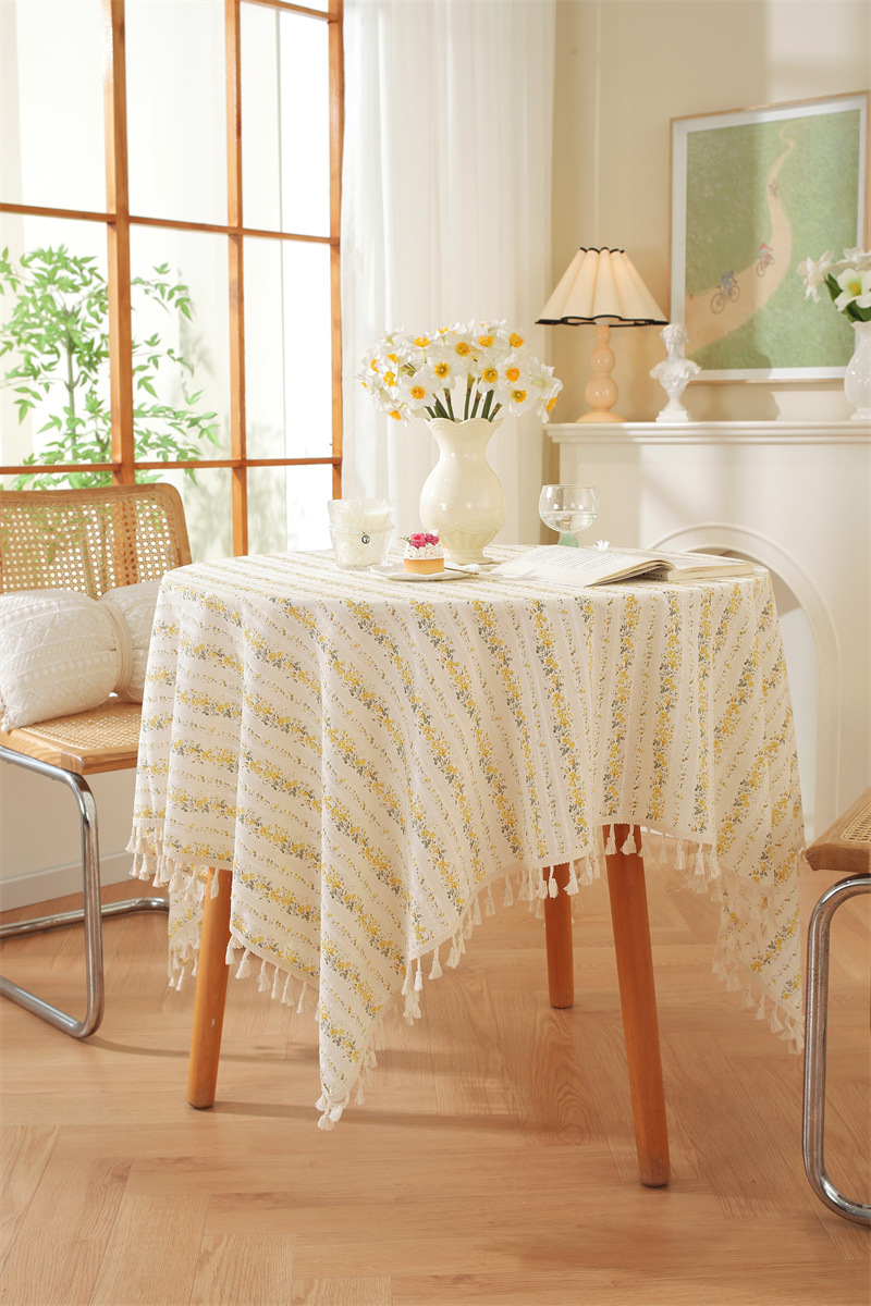 Mantel de mesa rectangular de algodón jacquard estilo floral_voghion.com