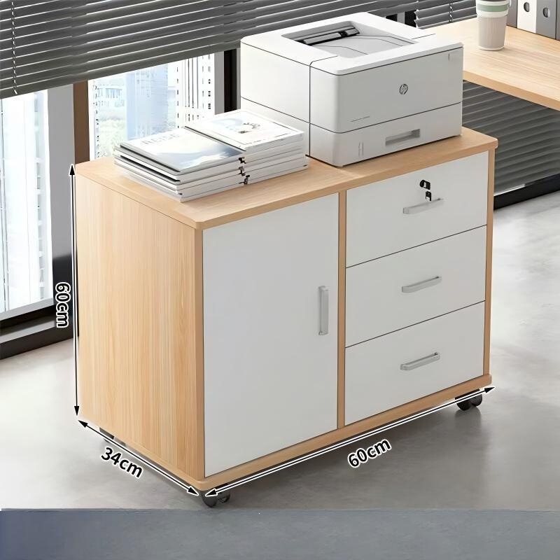 Under-Desk Office File Cabinet, Wooden Side Cabinet with Lock, Office Cabinet, Printer Drawer Cabinet, Storage Cabinet, Low Cabinet