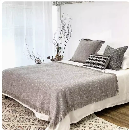 Однотонное мешковинное полотенце в стиле дзен для B&B/гостиницы, однотонный флаг для кровати, простое постельное покрывало для мини-гостиницы, американское постельное покрывало, J-полотенце