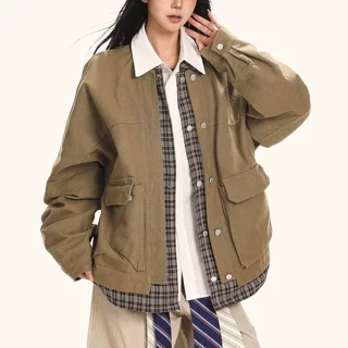 复古假两件牛仔衣服女士外套春秋季高级感痞帅夹克青少年学生上衣