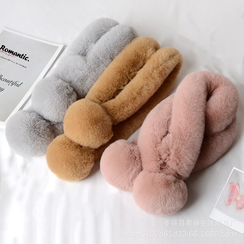 Bufanda Cruzada de Peluche de Dos Tubos, Térmica, para Salir en Invierno