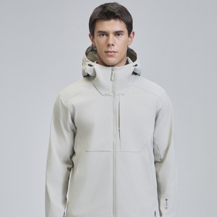 Men's outdoor soft shell coat autumn and winter new anti-strong water-splashing windproof breathable hooded fleece coat