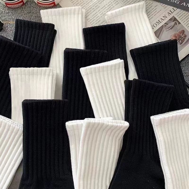 Zhuji socks men's spring and autumn men's mid-length socks black and white autumn and winter stockings deodorant sweat-absorbent breathable sports fashionable socks for men