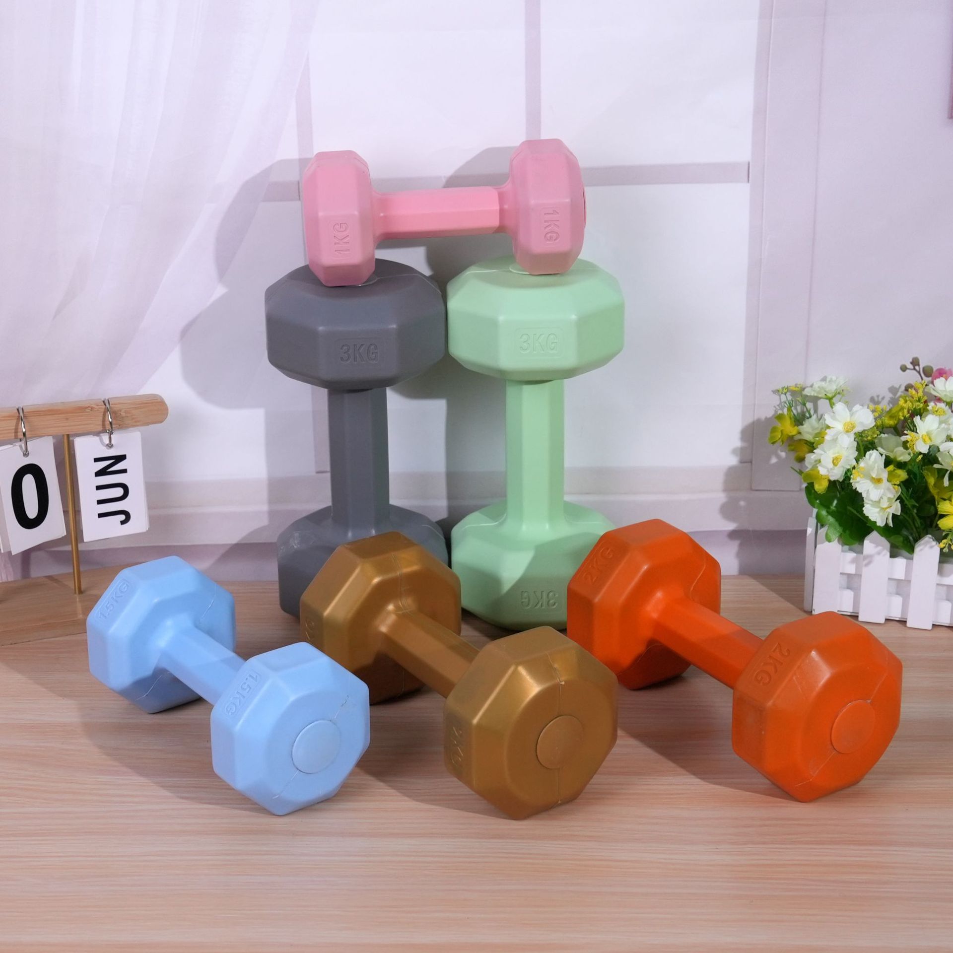 Kadınlar için küçük dambıllar, evde kullanım için fitness ekipmanları, çocuklar için kauçuk kaplı dambıllar, erkekler için kol kası geliştirme kettlebell'leri, yoga dambılları, bir çift set.