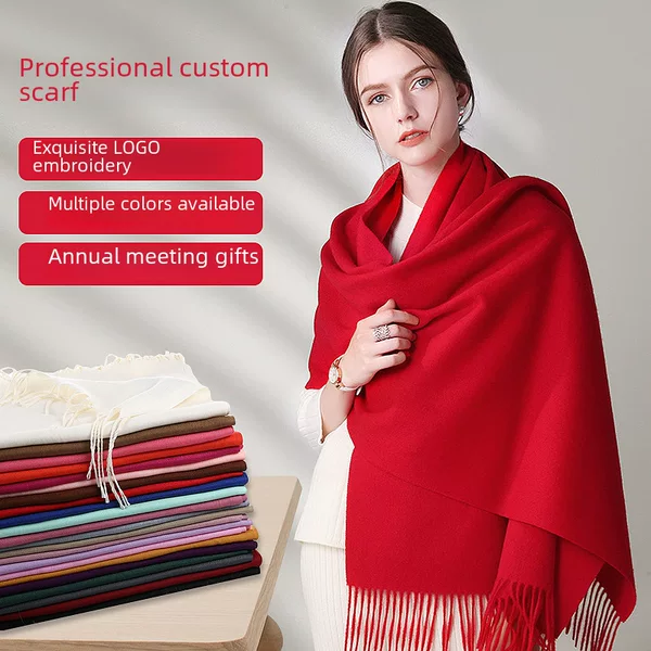 Autumn and winter Macaron solid color cashmere scarf classic annual red scarf LOGO thick shawl wholesale