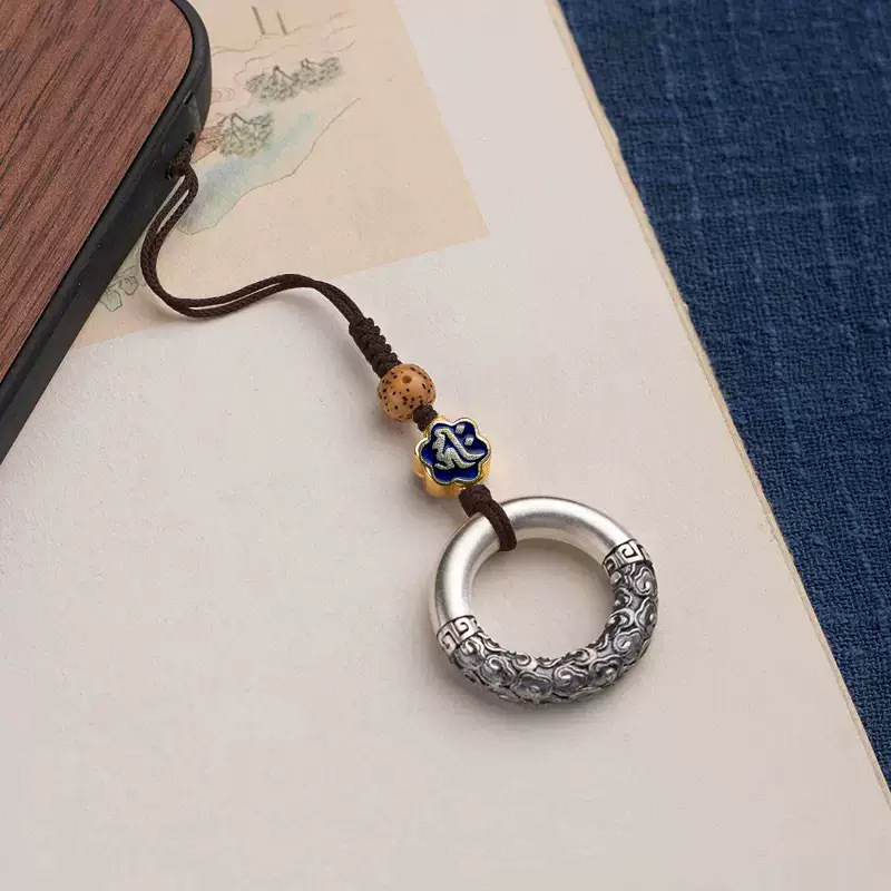 Imitation Sterling Silver Zodiac Animal Buddha Auspicious Cloud Safety Buckle Car Keychain Men's and Women's Pendant Jewelry Pendant Rope Wholesale