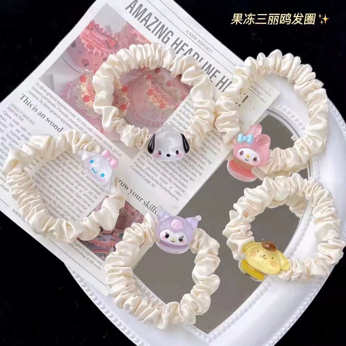 Набор аксессуаров для волос (Hello Kitty) — 10 штук милых японских мультяшных заколок, шпильки и резинки, розовый