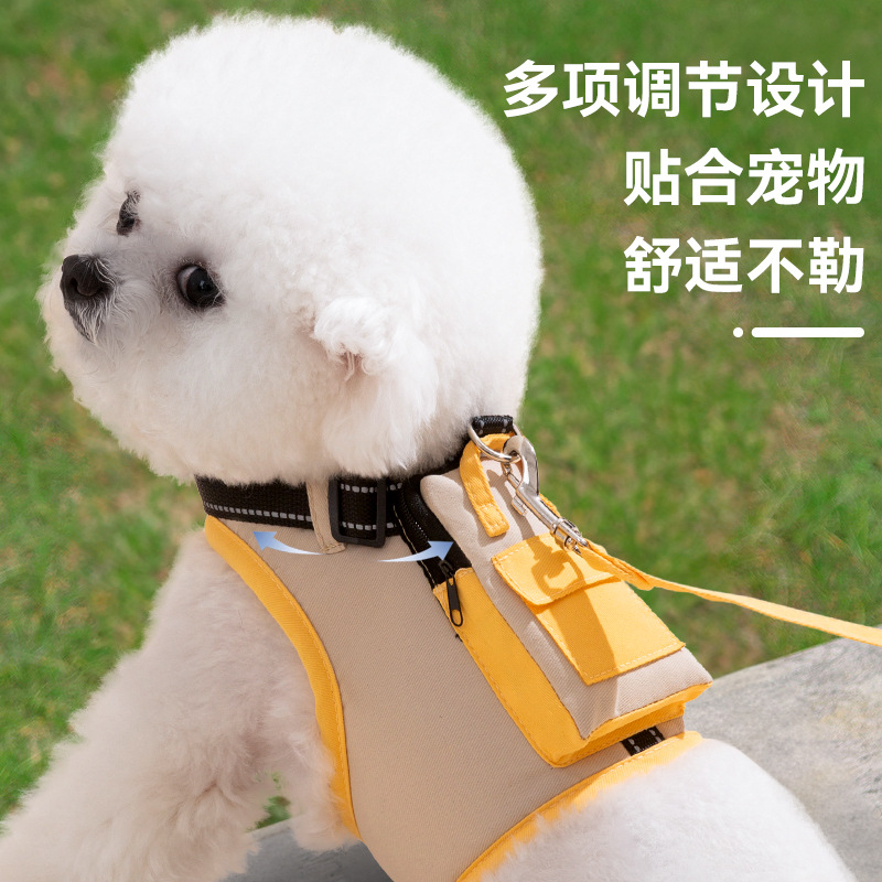 Primavera y verano, salida para perros, mochila pequeña, correa, cuatro estaciones, cuerda para pasear perros, chaleco, gato, cuerda para mascotas