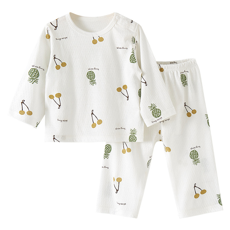 Traje de verano para niños pijamas de aire acondicionado de algodón para bebés divididos para niños y niñas de manga larga delgada de dos piezas para bebés