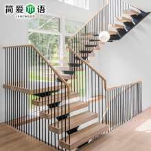 直梁楼梯整体阁楼室内踏步复式钢木