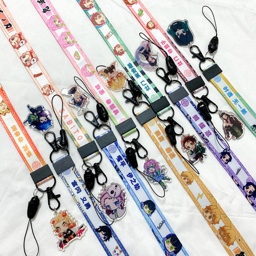 Directly supplied from the manufacturer, Demon Slayer anime mobile phone lanyard wrist strap comic exhibition long halter student school card lanyard detachable