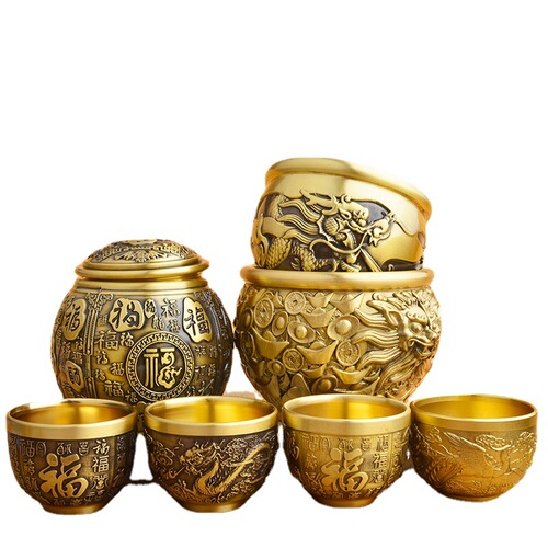 Brass ornaments cornucopia with lid, rice vat, copper vat, retro Jucai Baifu finely carved ashtray manufacturer wholesale