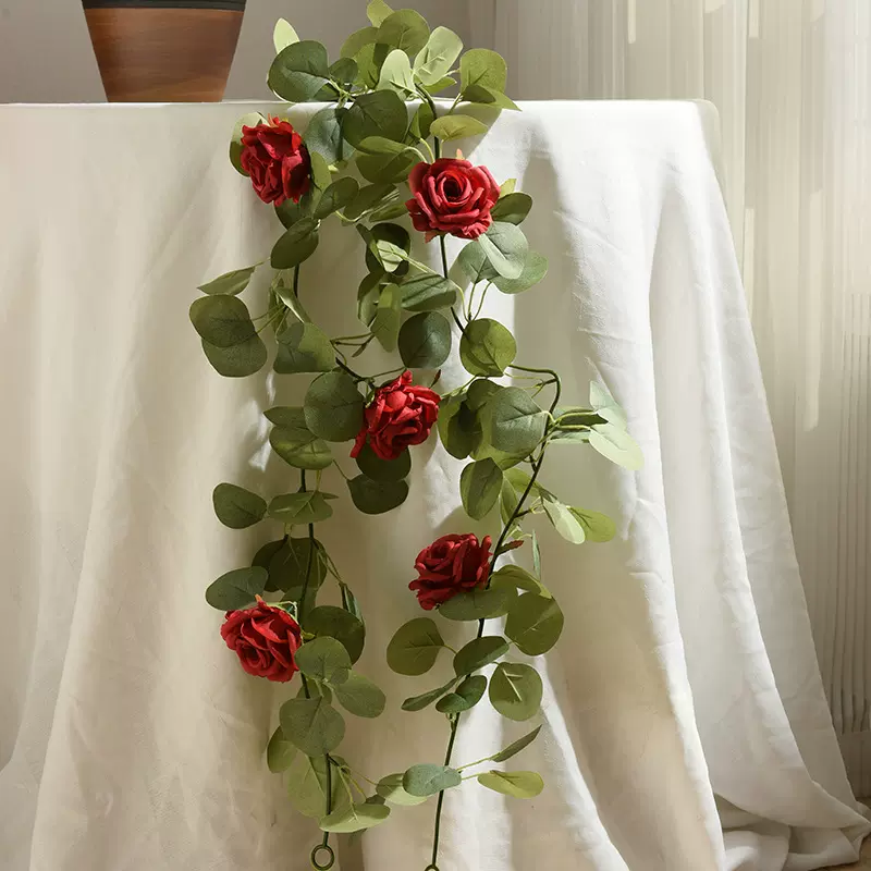仿真花假花绿叶藤条装饰藤串仿真玫瑰花藤蔓藤装饰壁挂缠绕花