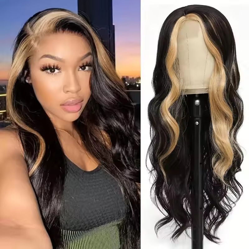 Cross-Border Wig for Women with Middle Parting Big Wavy Long Curly Hair Lace Hair Wigs Hand-Woven Front Lace Chemical Fiber Headgear