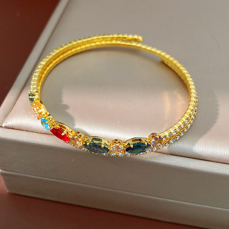 Diamantes arroz redondo geométrico pulsera elástica de doble capa temperamento pulsera de moda de alta calidad lujo ligero nicho joyería al por mayor