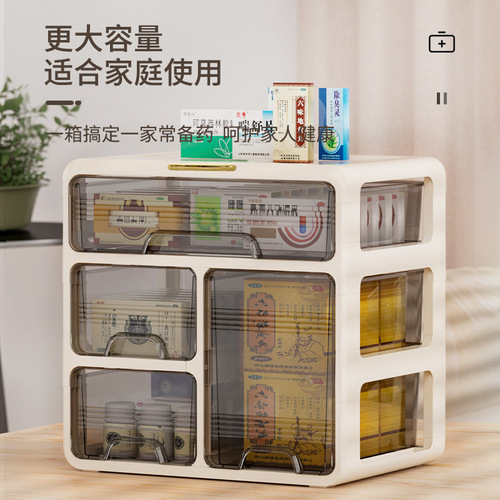 Household large-capacity medicine box, multi-layer drawer-type medicine storage box, household desktop standing medicine box
