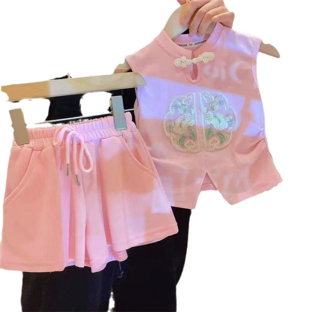 Лет shorts тонкие, детские брюки, рукава без рукавов, комплект, китайский стиль