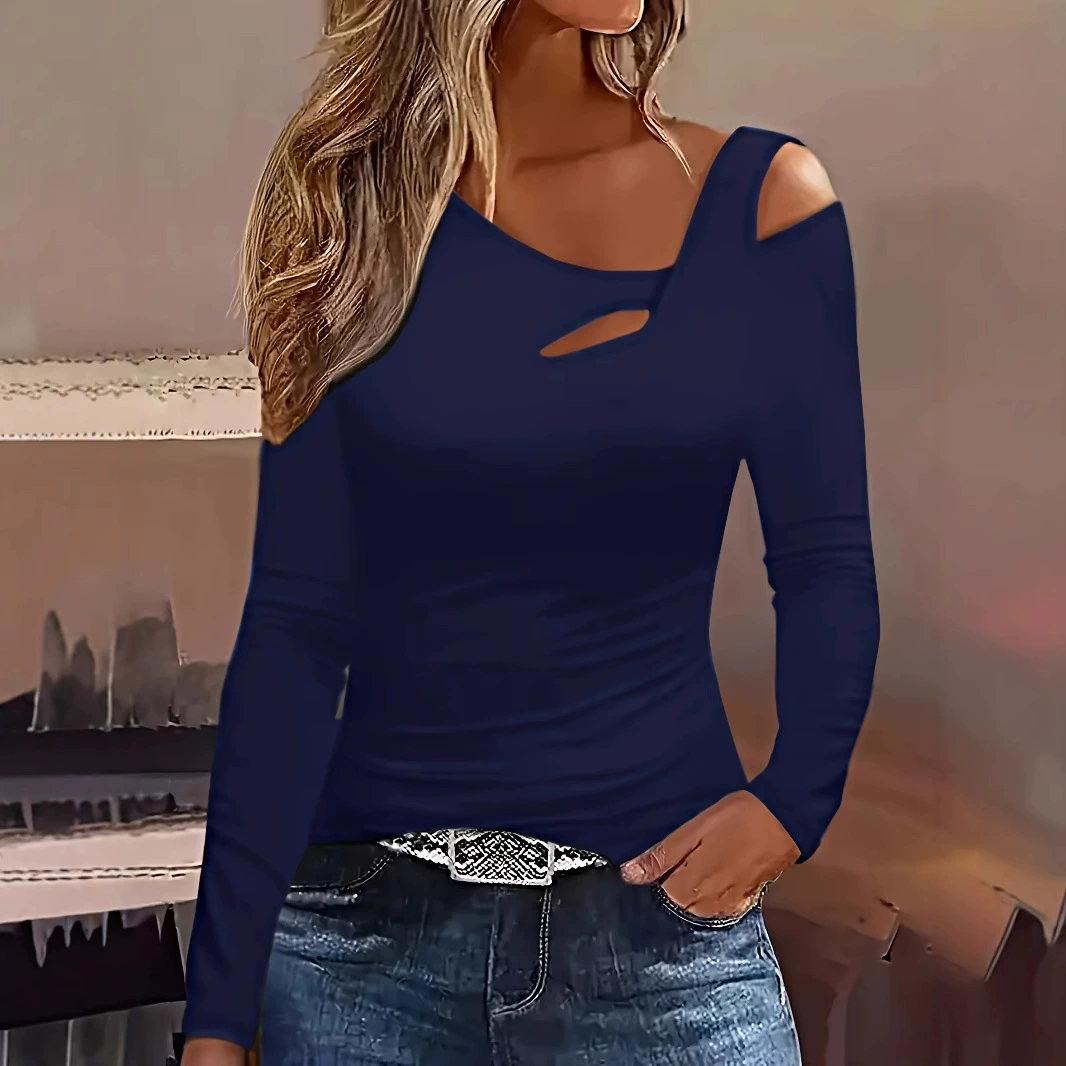 2025 новая сексуальная футболка с открытыми плечами и длинными рукавами, женская универсальная модная нижняя рубашка