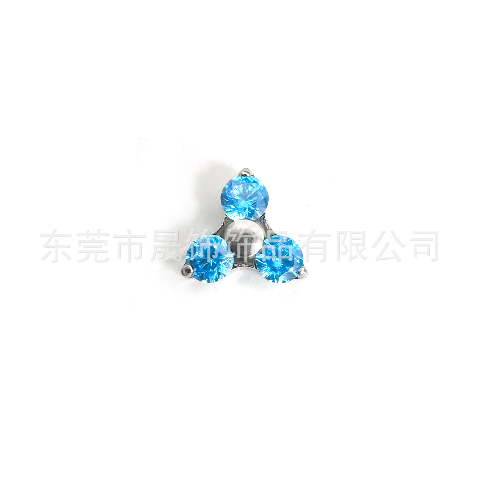 F136钛合金三角花朵耳钉镶5A锆石耳骨钉G23钛内螺纹唇钉穿刺饰品