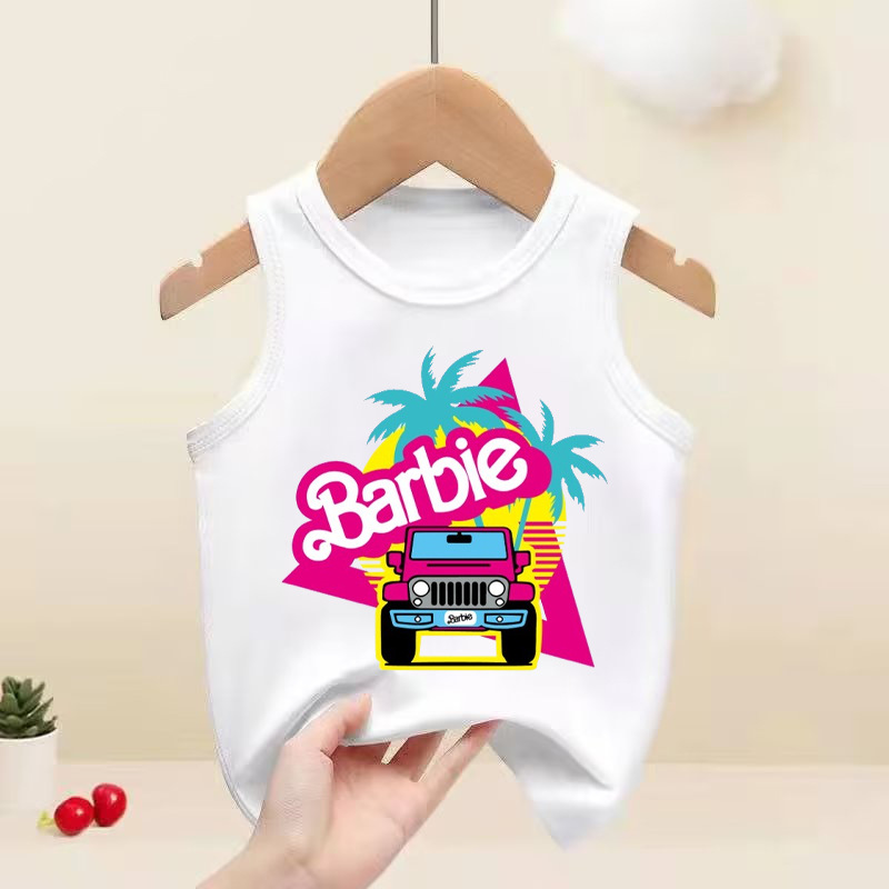 2024夏季新款 Barbie 芭比 童裝中大童無袖背心卡通印花一件代發