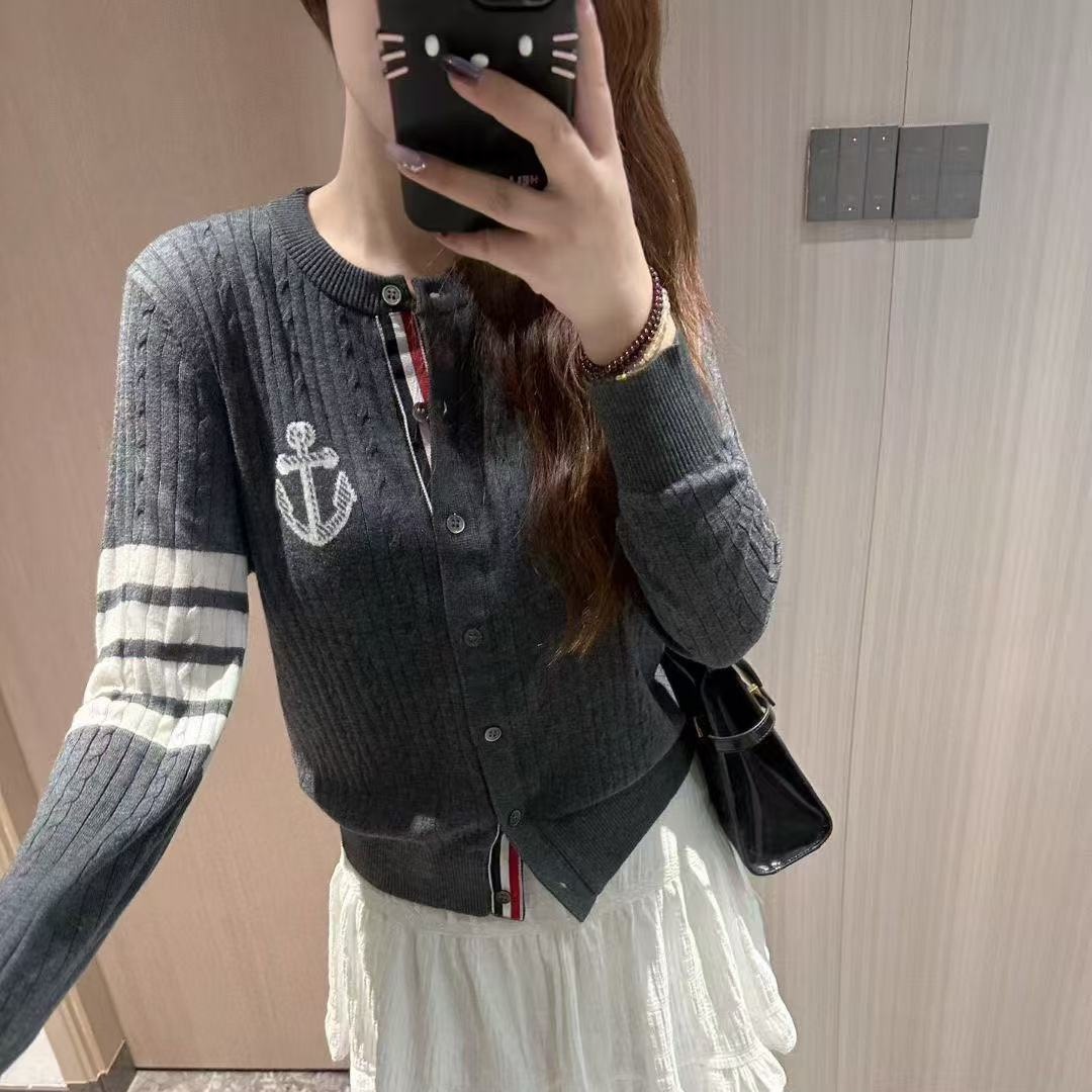 TB减龄学院风船锚撞色针织开衫外套女秋新款软糯宽松毛衣长袖上衣