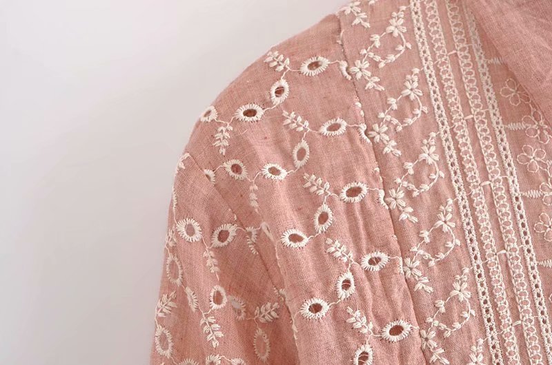 embroidery midi shirt long sleeve dress NSAM59930